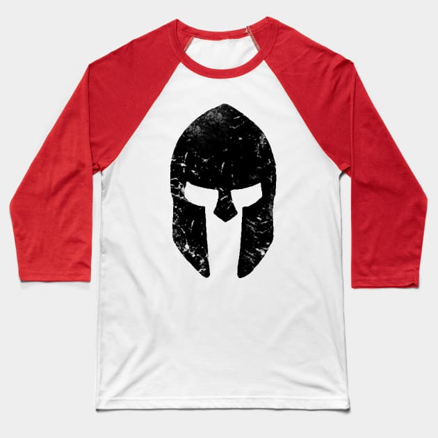 Distressed Spartan Helmet Baseball T-Shirt by Scar